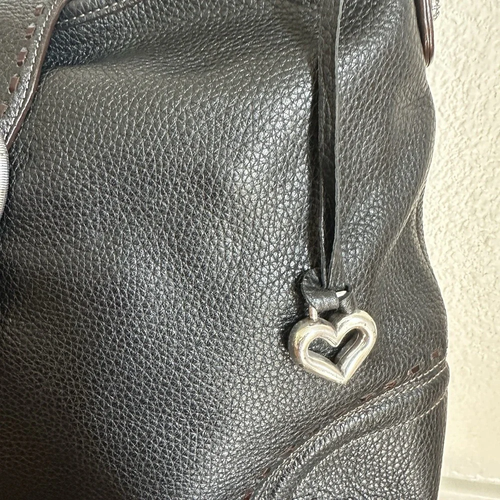 VTG Brighton Leather Handbag‎ Purse 11x14 Inch Black Woven Handle Buckle Accent